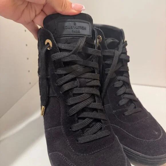 Louis Vuitton Monogram Louis Vuitton Wedge Sneakers – Black Suede - Picture 4 of 11